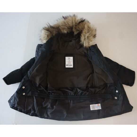 Gap Baby 764661 Toddler Sz 3Y Black Faux Fur Trim Hooded Parka Jacket - Picture 10 of 10